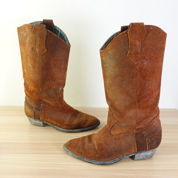 Vintage‎ Western Boots Leather 7.5 DEXTER Brown Cowboy Tall Mid Calf Rodeo USA - Picture 2 of 16